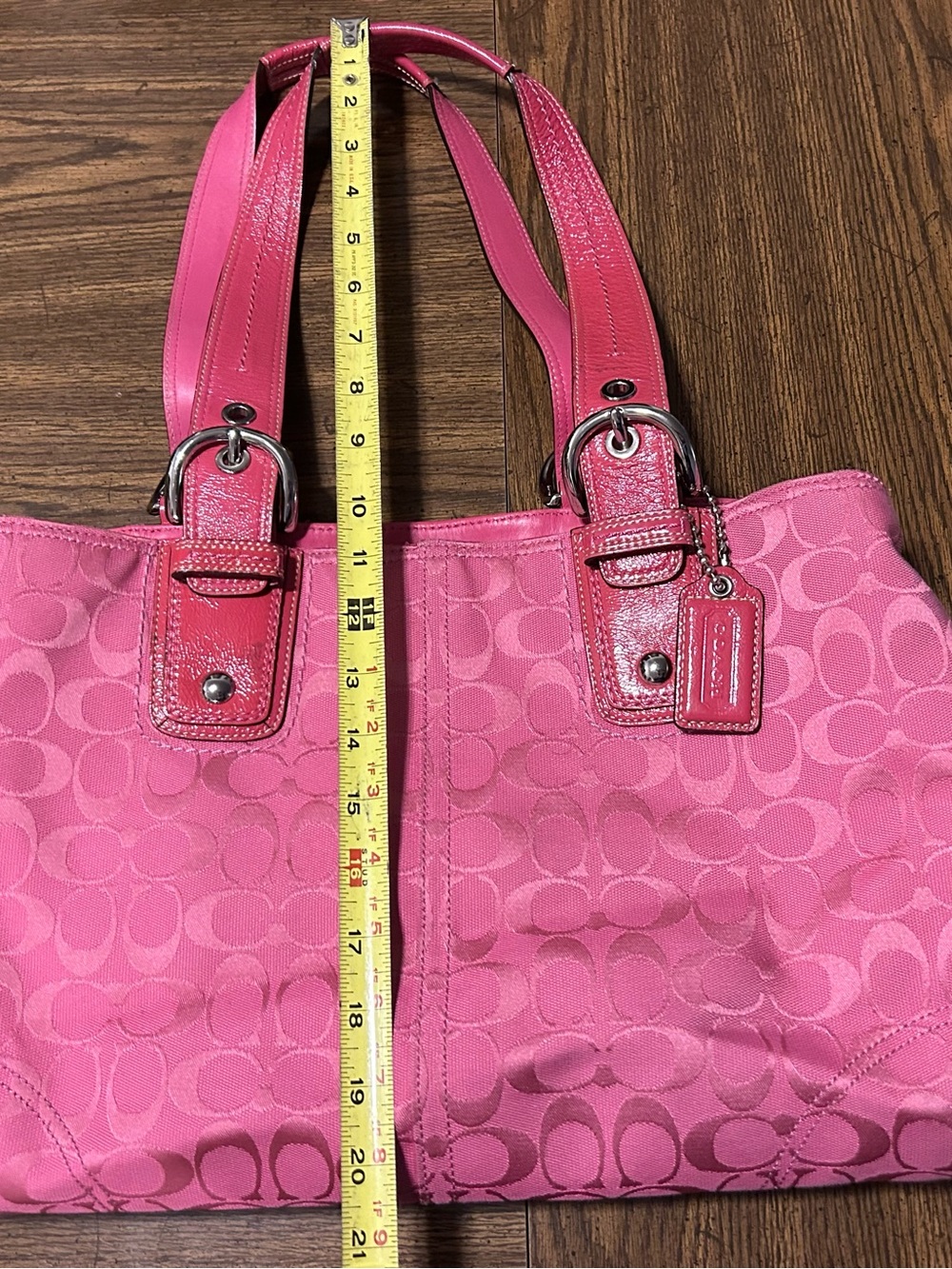 Rare Pink Coach Signature Tote with Silver Accents